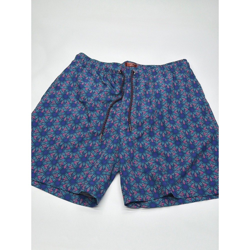 Consequence Mens Swim Trunks Large Purple Teal Kaleidoscope Mandala Print 5.5 in